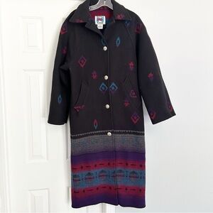 Vintage Wooded River Wool Blend Long Coat Western Aztec Size XS